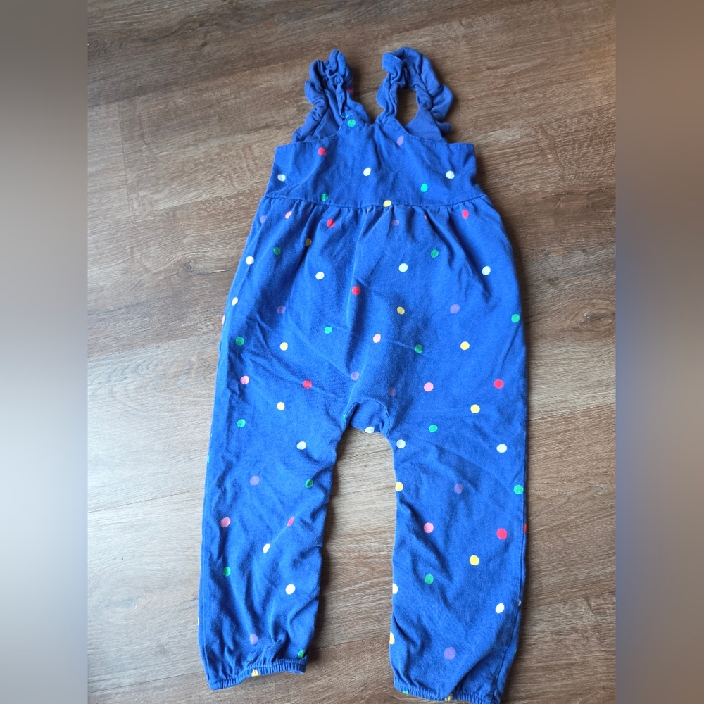 Hanna Andersson Overall Romper Blue Polka Dots Ruffle Strap Girls size 90 - Picture 8 of 8